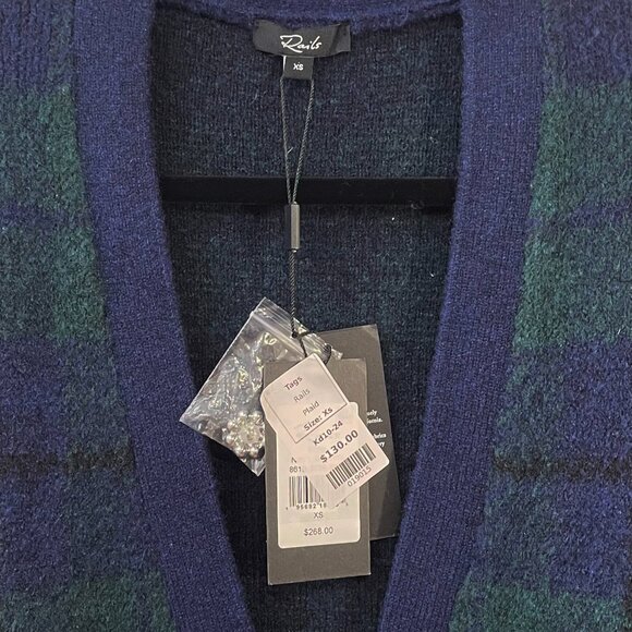 Last Chance! New Rails Runi Tartan Jeweled Button Cardigan Navy Green XS $268 - Picture 7 of 9